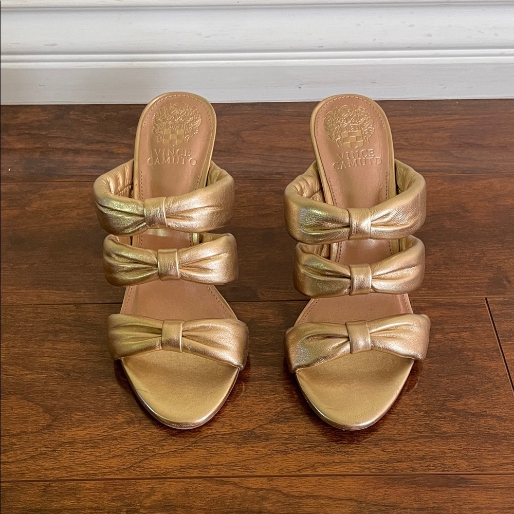Vince Camuto Metallic Gold Triple-Knot Slide Mules